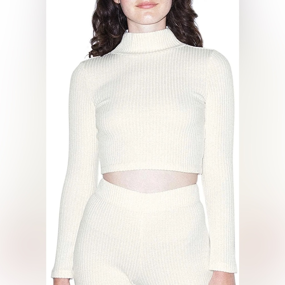 American Apparel White Ribbed Turtleneck Top